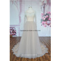 Gray Heavy Beading Long Sleeve Round See Through Bridal Dress